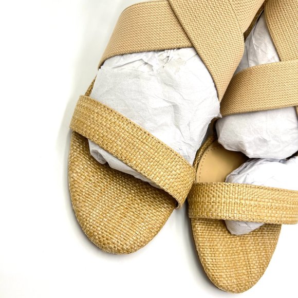 Anne Klein Ressa Beige Natural Raffia Woven Open Toe Block Heels Sandals Shoes - Picture 4 of 13